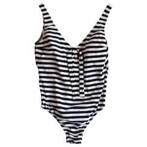 Calzedonia Black and White Striped Nautical One Piece Swimsuit Size L